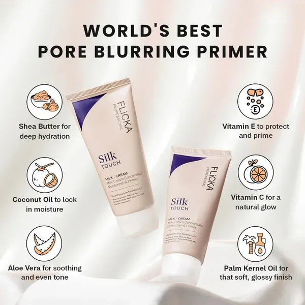 Flicka Silk Touch 3 in 1 Moisturizer and Primer for Face | Long-Lasting, Flawless and Dewy Makeup Base