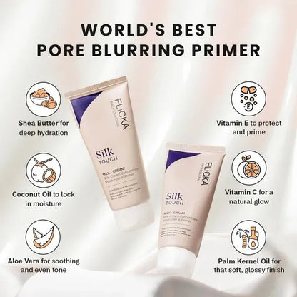 Flicka Silk Touch 3 in 1 Moisturizer and Primer for Face | Long-Lasting, Flawless and Dewy Makeup Base