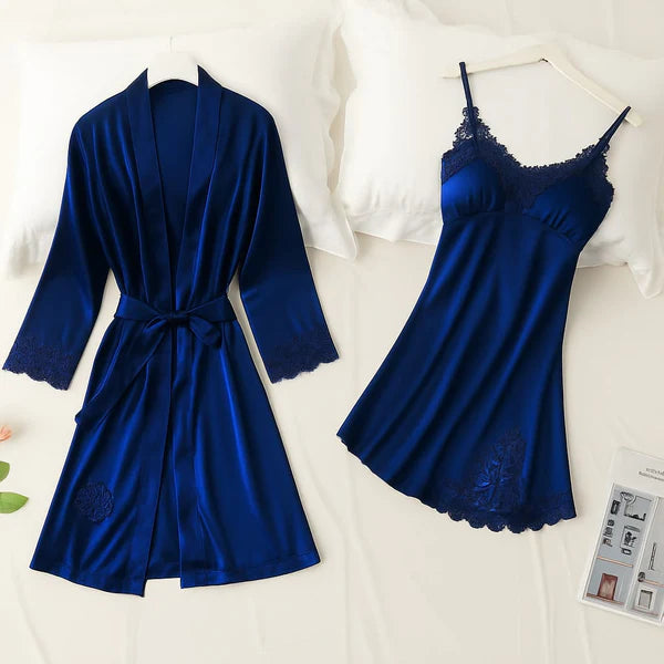 Luxury 2Pcs Imported Lace Lingerie Set – Nightgown & Robe Set for Women