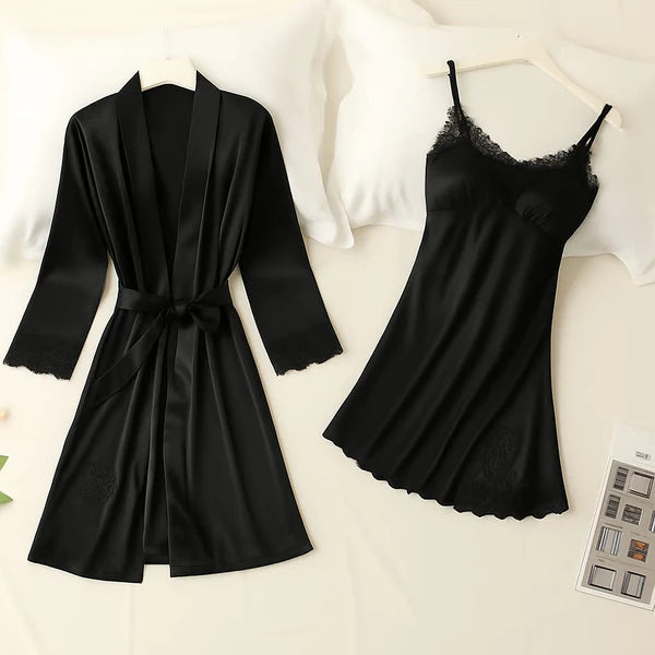 Luxury 2Pcs Imported Lace Lingerie Set – Nightgown & Robe Set for Women