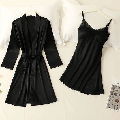 Luxury 2Pcs Imported Lace Lingerie Set – Nightgown & Robe Set for Women