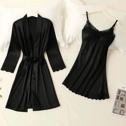 Luxury 2Pcs Imported Lace Lingerie Set – Nightgown & Robe Set for Women